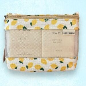 🆕 NWT Luxe + Willow Lemon Milled 2 Pack Bar Soaps with Travel Cosmetic Pouch